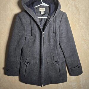 St. John's Bay Wool Blend Hooded Jacket Women's M Dark Gray Winter Coat Warm